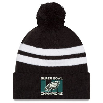 Men's Philadelphia Eagles New Era Black Super Bowl LII Champions Top Stripe Knit Hat 3046727